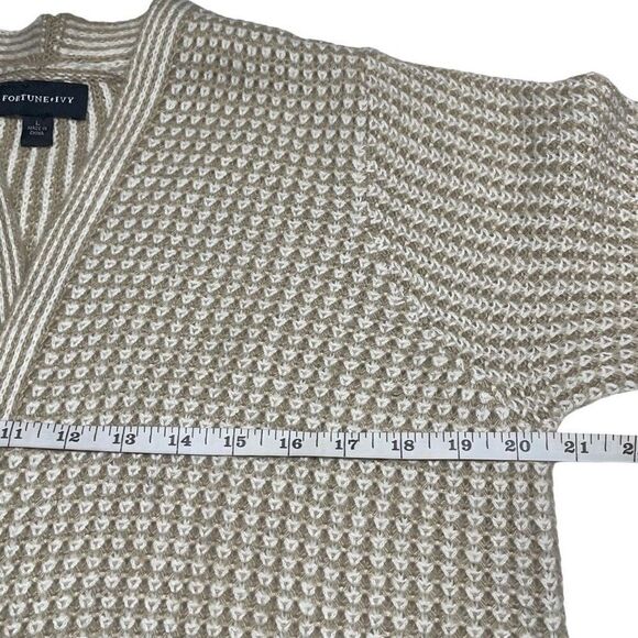 Fortune+Ivy Tan and White Knit Longline Open Front Cardigan - Picture 4 of 6
